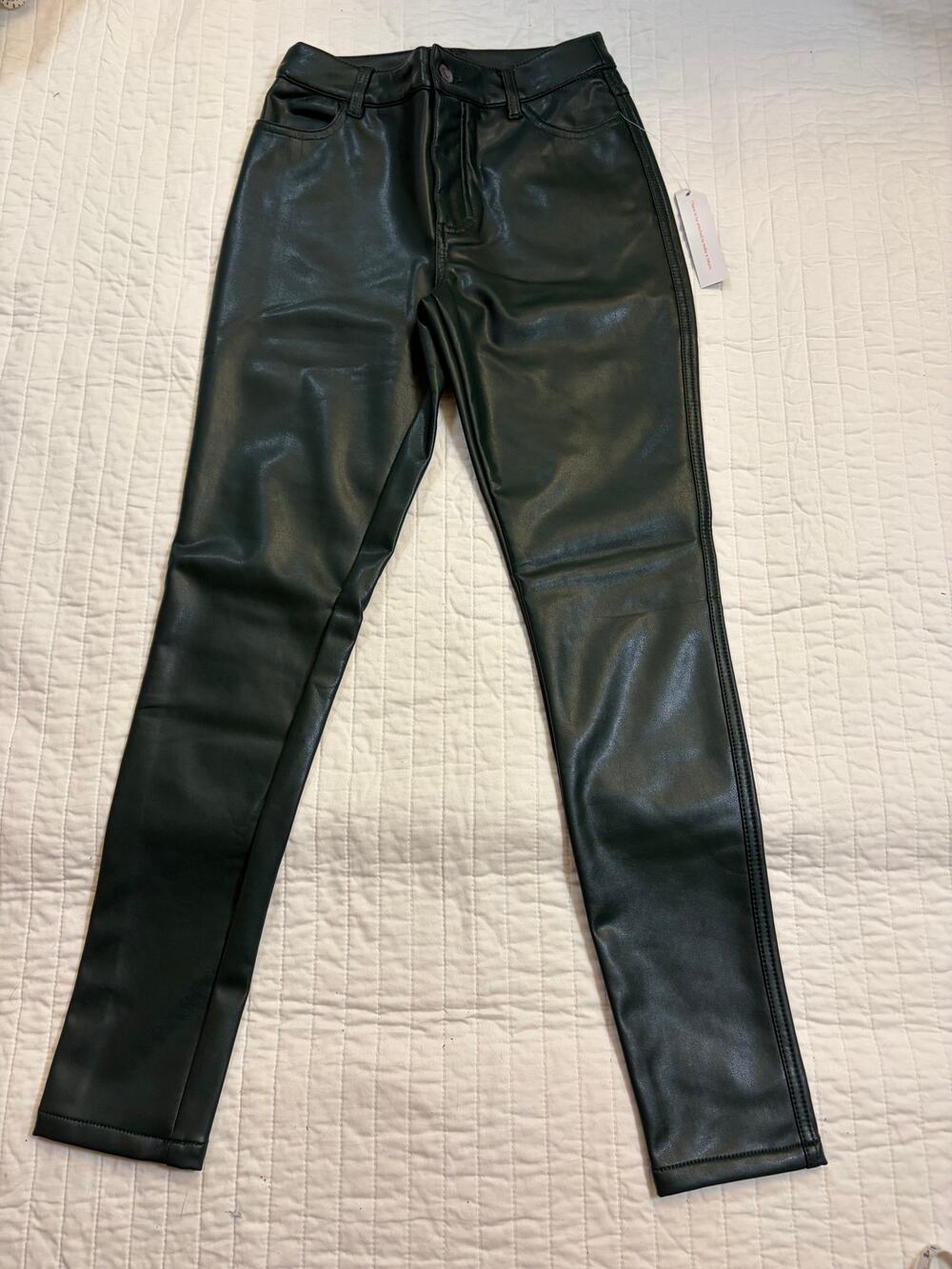 ModCloth Deep Forest Green Faux Leather Skinny Pants - Size 2 (NWT)